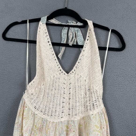 Zara Dress Womens Small Ivory Boho Crochet Halter Maxi Paisley Floral Summer NWT - Picture 3 of 16
